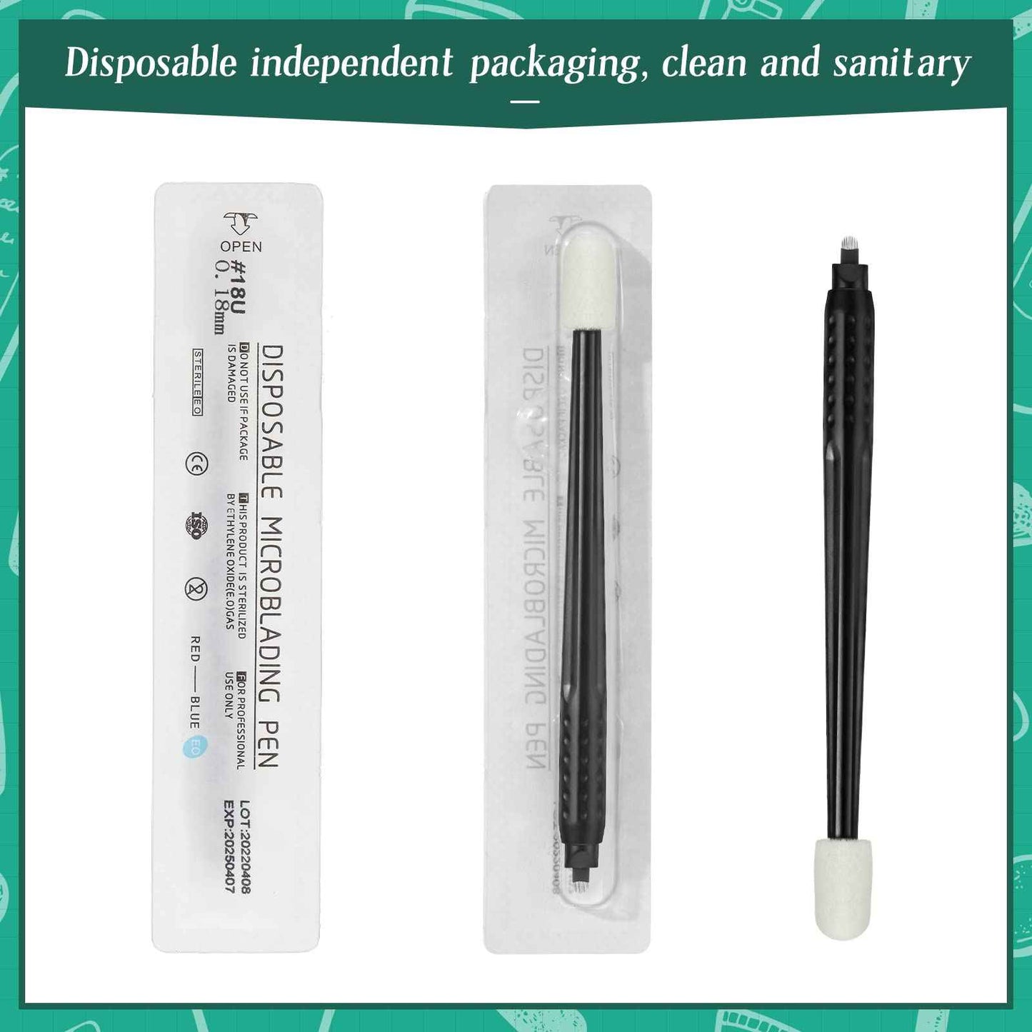 12 Pcs Microblading Manual Pen U18 0.18mm Disposable Microblading Pen with Pigment Sponge Eyebrow Microblading Hand Tools for Makeup, Black