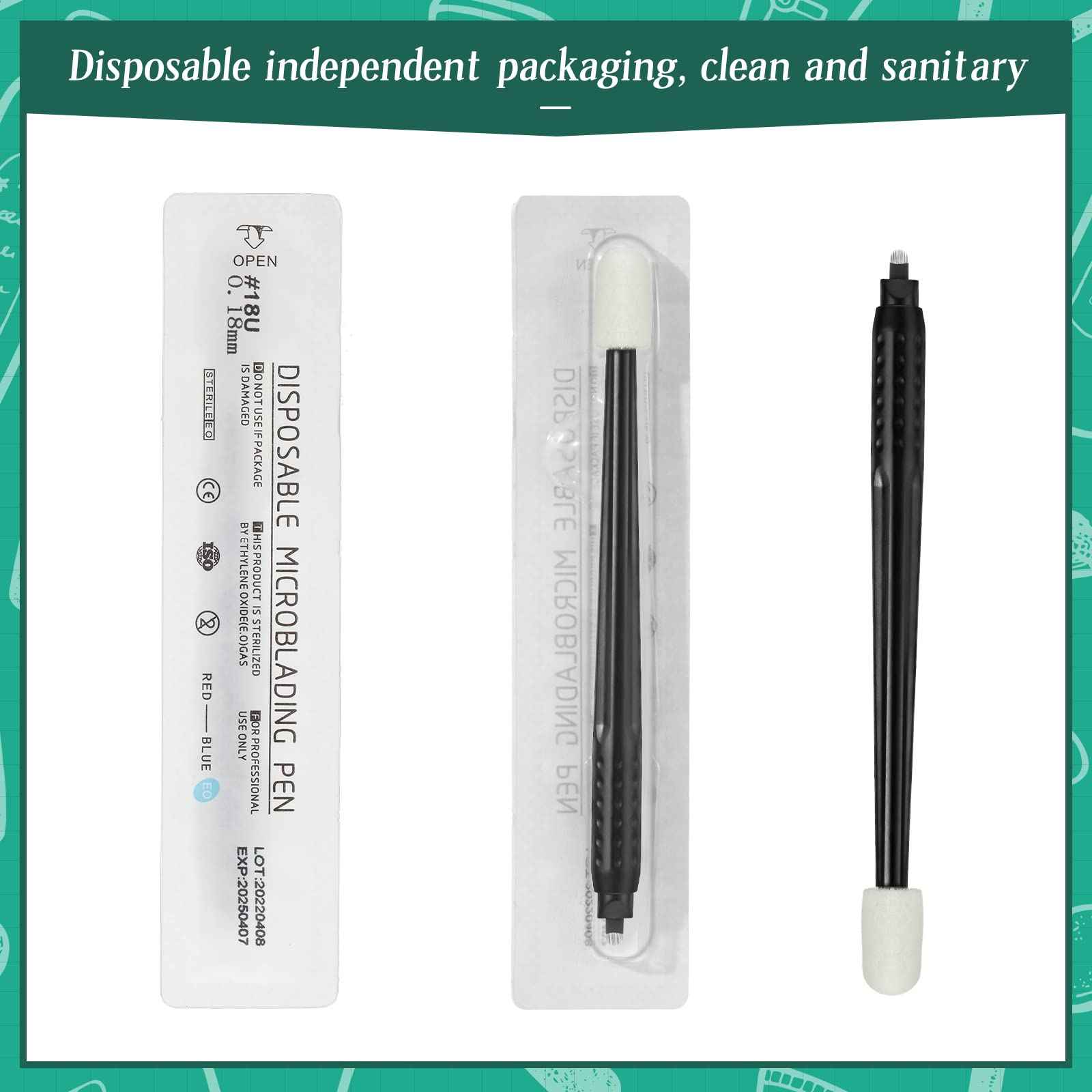 12 Pcs Microblading Manual Pen U18 0.18mm Disposable Microblading Pen with Pigment Sponge Eyebrow Microblading Hand Tools for Makeup, Black