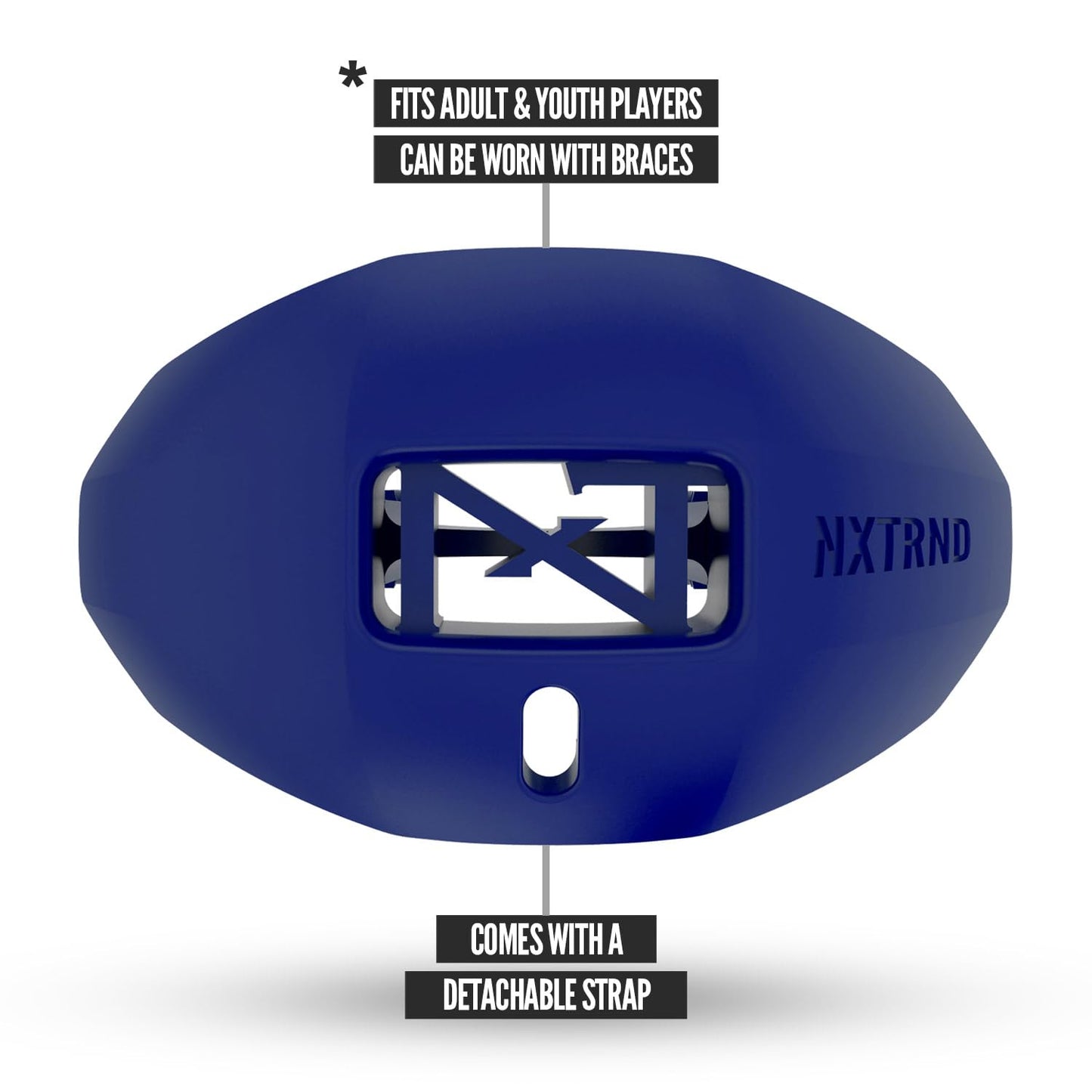 Nxtrnd One Football Mouth Guard, Strap Included, Fits Adult & Youth (Navy Blue)