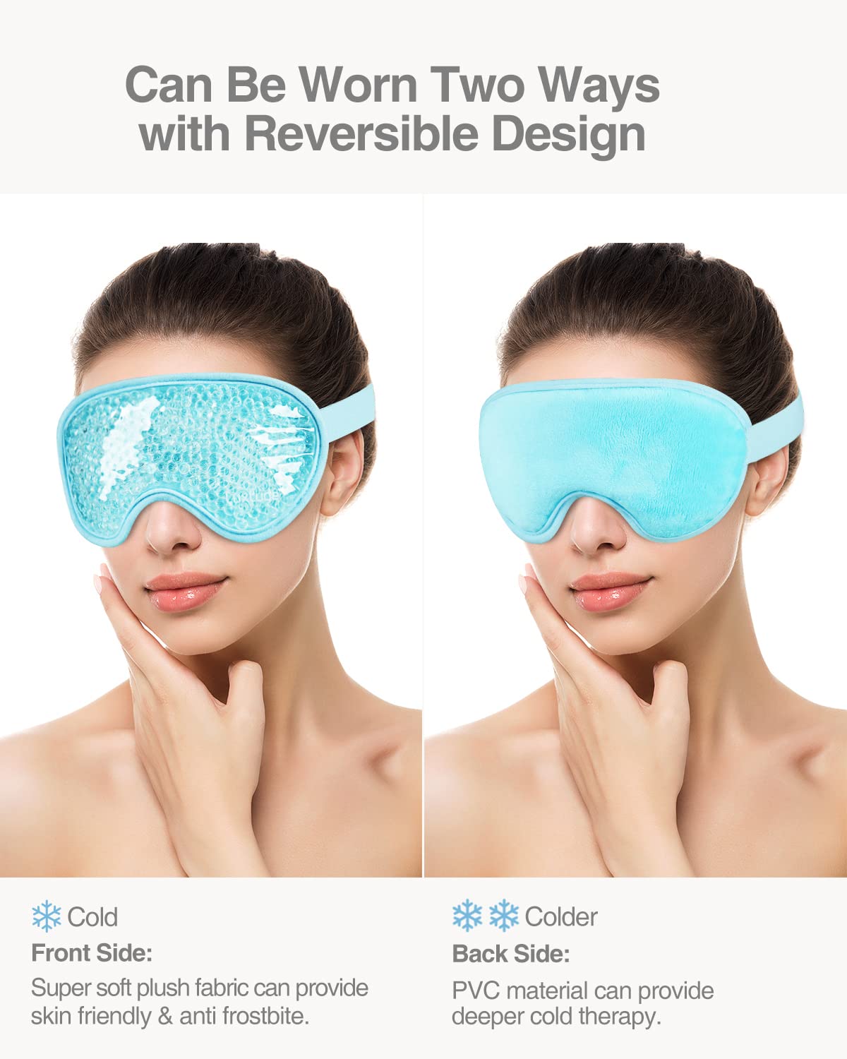 Luxtude Gel Eye Mask Cooling Eye Mask for Dry Eyes 2PCS, Heated Warm Eye Ice Pack Reusable Gel Sleep Mask, Frozen Cold Eye Compress for Puffiness/Dark Circles/Headaches/Allergies (Blue)