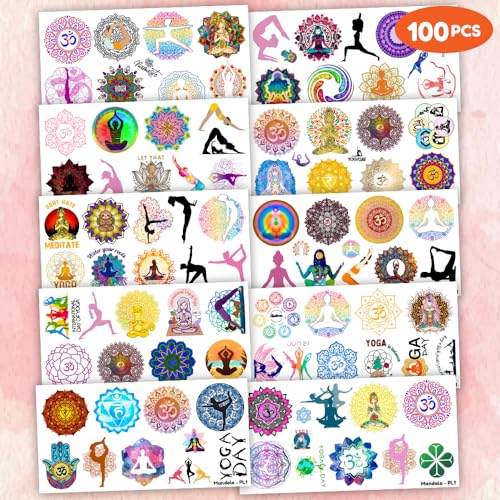 100 PCS Yoga Temporary Tattoos - Mandala Flower Designs for Party Favors