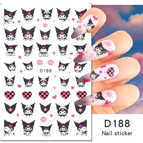 6 Sheets Cute Nail Stickers Decals Cartoon Nail Art Stickers 3D Self Adhesive Nail Design Stickers Black Purple Animal Nail Decals for Women Girls and Girls DIY Manicure Tips Cartoon Nail Decoration
