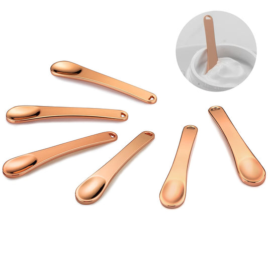 Tekson 6 Pieces Metal Cosmetic Skincare Spatula, Mini Mask facial Reusable Scoop, Makeup Beauty Spoons for Cream, Lotions, Moisturizers (Rose Gold)