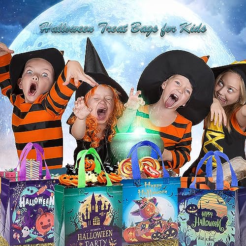 12PCS Halloween Trick or Treat Bags with Handles - Reusable Non-Woven Gift Bags for Kids & Parties