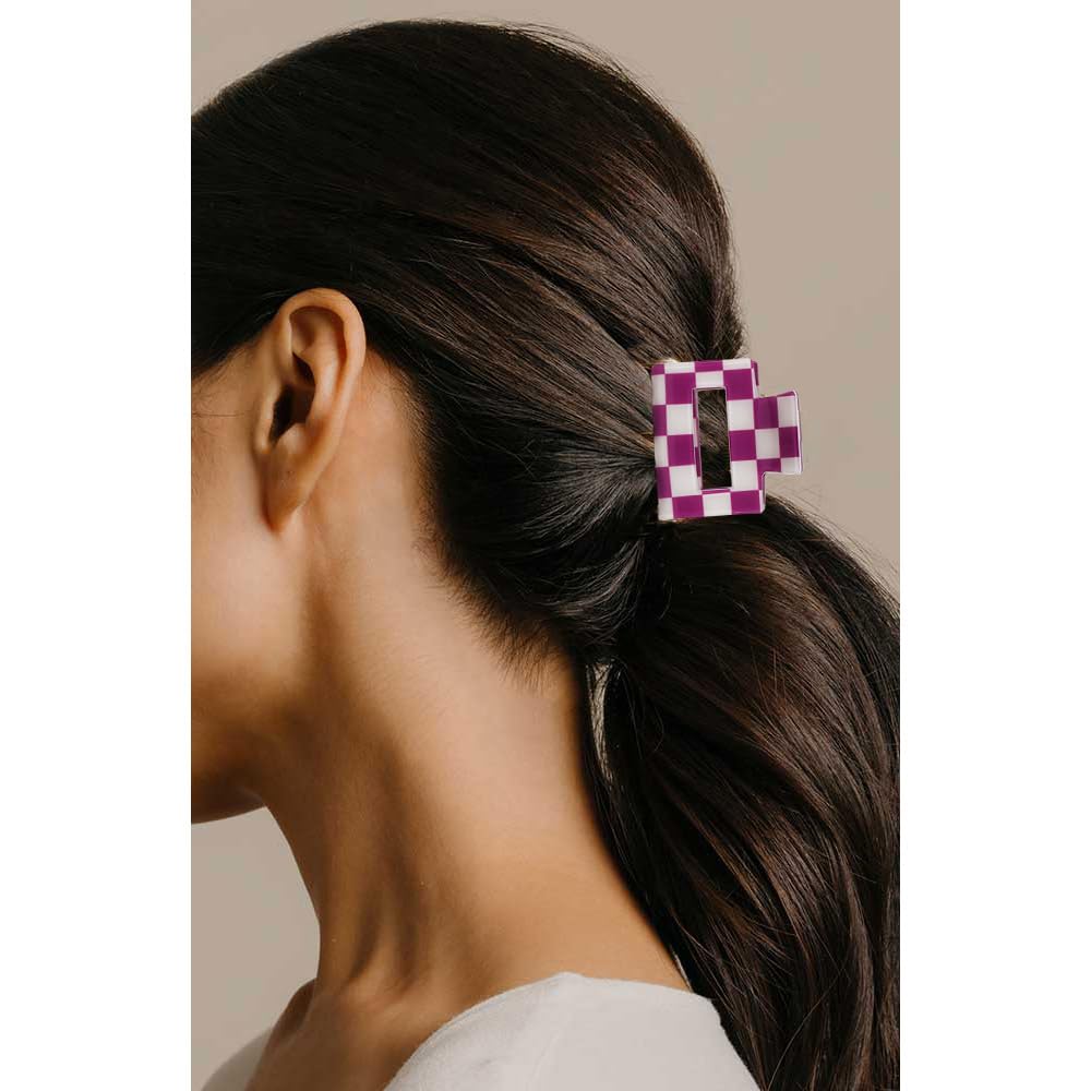 Chess Board Hair Clips for Women Cute Checker Claw Clip for Girls Hair Clips Claw Hair Accessories Small Size Purple White, 2 Pack