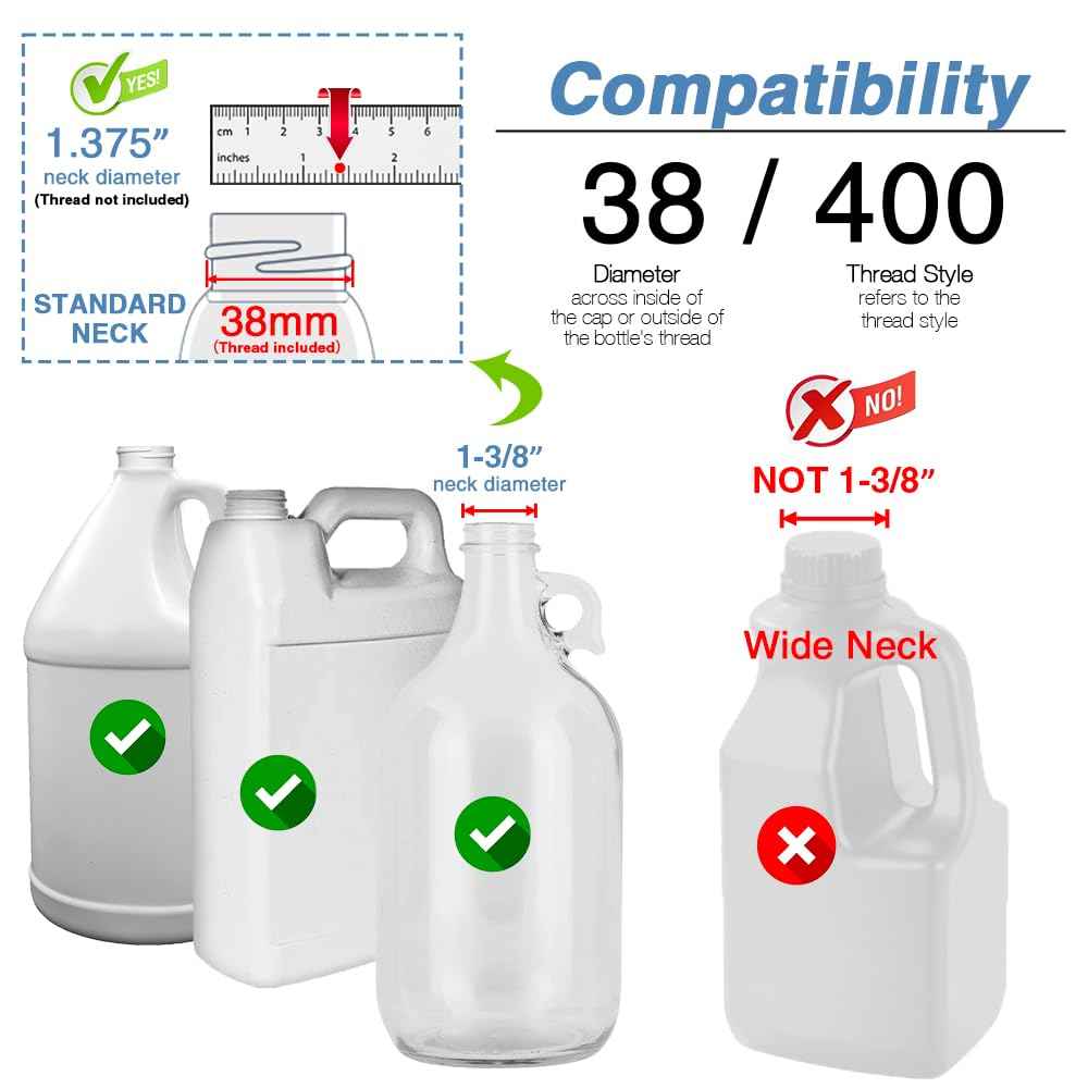 AMORIX 2 Pcs 38-400 Gallon Pump for Jug 10cc Dispensing Gallon Jug Pump Dispenser Lotion Gallon Shampoo Pump Top Replacement Black & White, Fits 1 Gallon Bottle 64oz 128oz Hand Sanitizer Containers