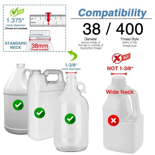 AMORIX 2 Pcs 38-400 Gallon Pump for Jug 10cc Dispensing Gallon Jug Pump Dispenser Lotion Gallon Shampoo Pump Top Replacement Black & White, Fits 1 Gallon Bottle 64oz 128oz Hand Sanitizer Containers