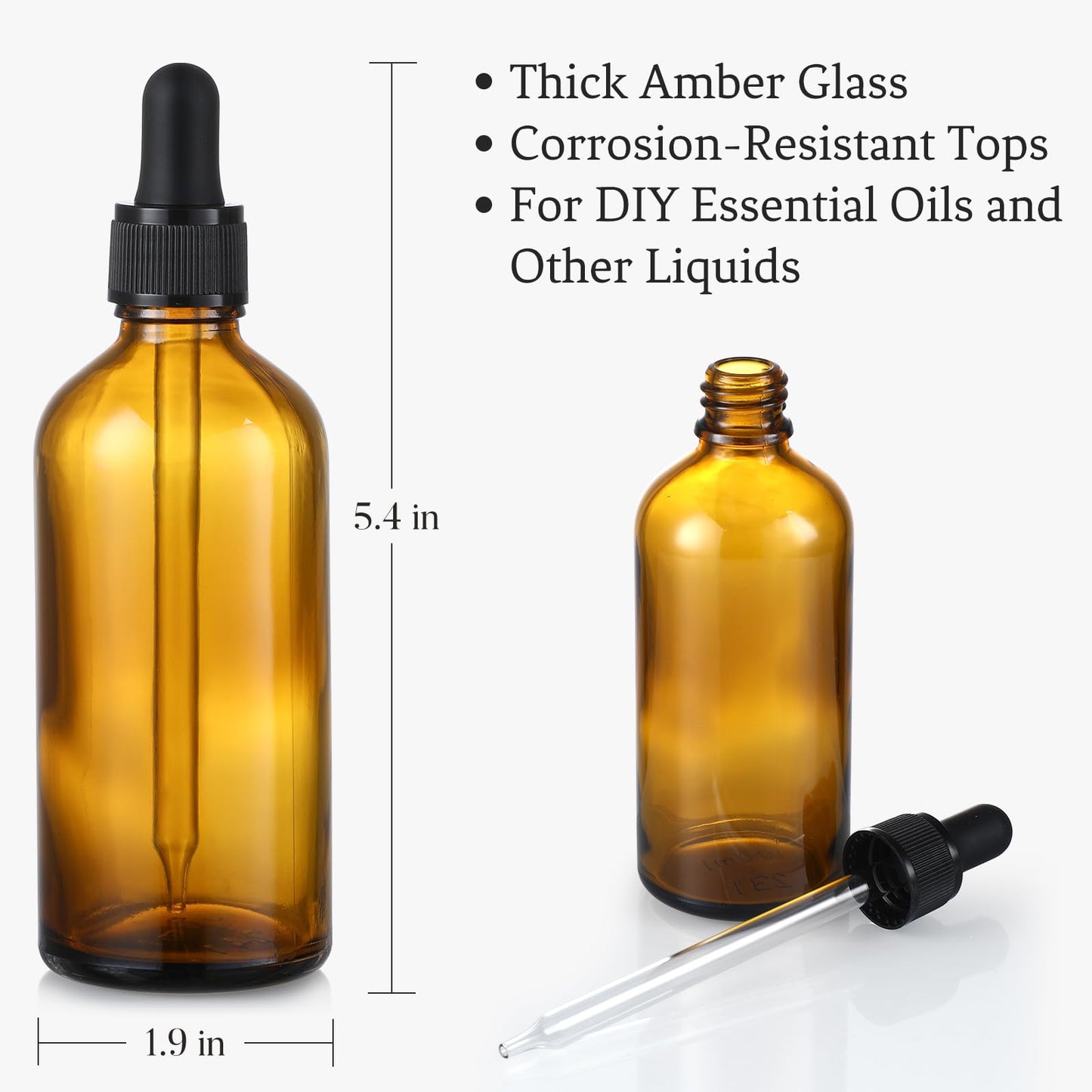 4 Pack, 4oz Glass Amber Dropper Bottles w/ 2 Extra 1mL Calibrated Glass Droppers & 1 Funnel & 4 Labels - 120ml Dark Brown Tincture Bottles w/ Eye Droppers - Leakproof Travel Bottles for Essential Oils