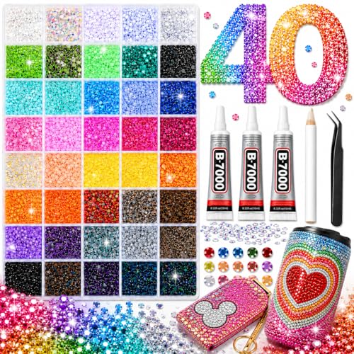 40000Pcs 40 Colors Jelly Resin Bedazzler Kit with B7000 Glue