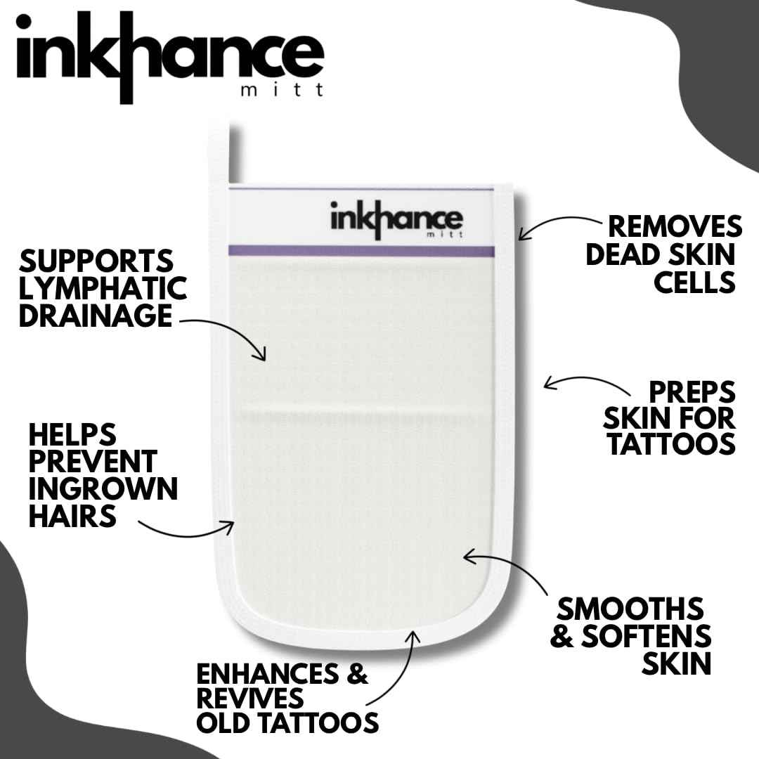 Inkhance Exfoliating Mitt – Skin Softener Glove for Tattoo Prep, Old Tattoo Enhancing, Dry Skin, Keratosis Pilaris, Ingrown Hairs, Strawberry Legs – Smooth Skin & Lymphatic Drainage Support