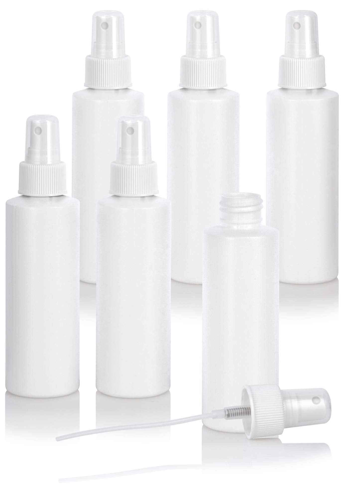 JUVITUS 4 oz / 120 ml White Plastic HDPE Refillable Cylinder Squeeze Bottle with White Fine Mist Spray (6 Pack)