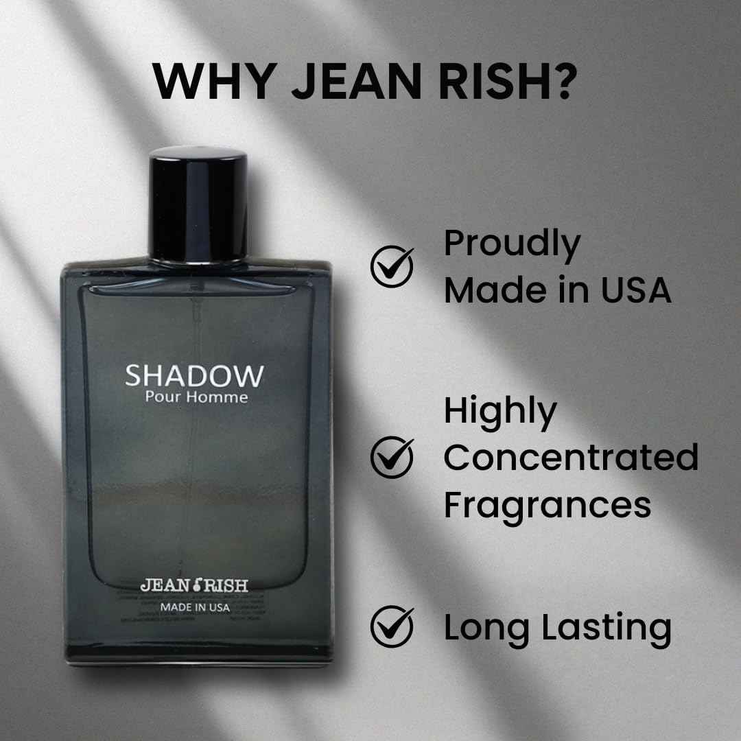 Jean Rish Shadow Pour Homme Eau De Toilette for Men (3.4 Fl Oz / 100ml) with Lemon, Cedar & Musk Notes - Long Lasting and Luxury Fragrance
