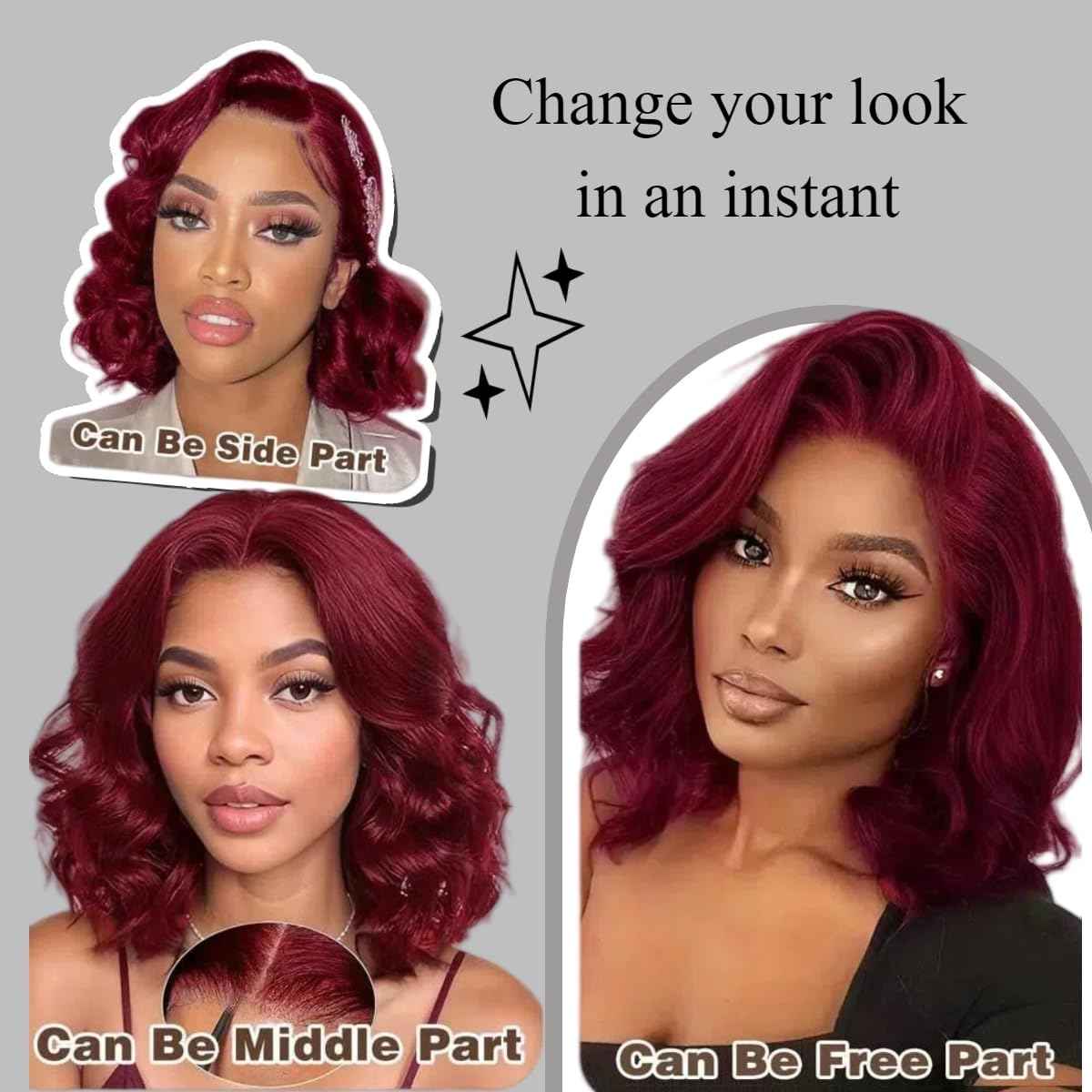 99j Burgundy Lace Front Wigs Human Hair Bob Wig Human Hair 200% Density 13x4 Body Wave Lace Front Wig Pre Plucked Wine Red Wigs Human Hairs Short Bob Wig for Women 10 Inch