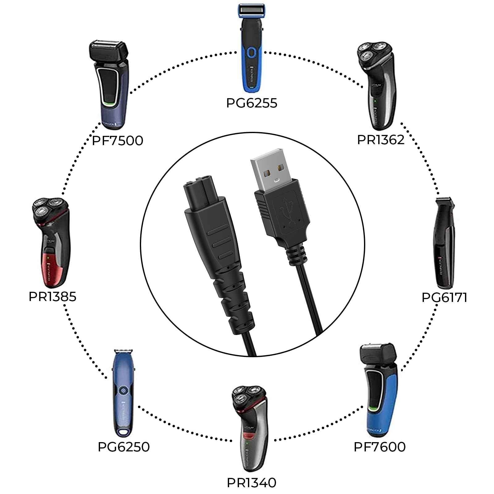 Meliya 5V Charger for Remington Shaver HC4250 HC5870 PF7500 PF7600 PG6250 PG6255 PG6170 PG6171 XF8550 XF8700 XR1400 XR1430 XR7000 HC5950 Trimmer Charging Cord