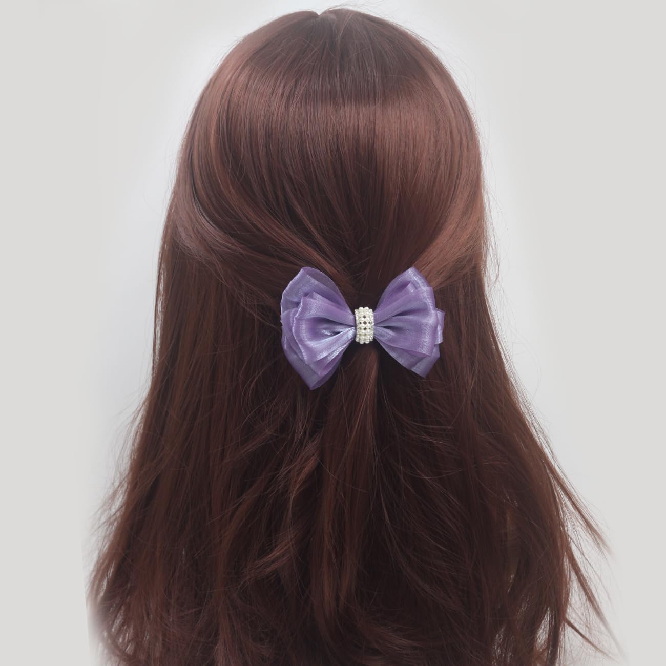 Dark Purple Bow for Girls Women Organza Ribbon Layered Hair Clip for Her Gift -1Pcs