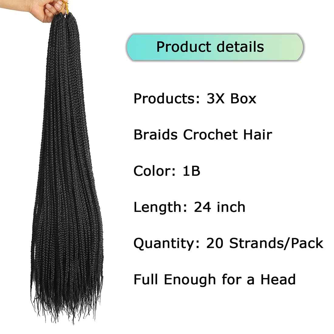 Crochet Box Braids Hair pre looped Goddess Box Braids Crochet Braiding Hair 7 Packs Crochet Box Braids 3x Box Braids Crochet Hair (24 inch, 1B)