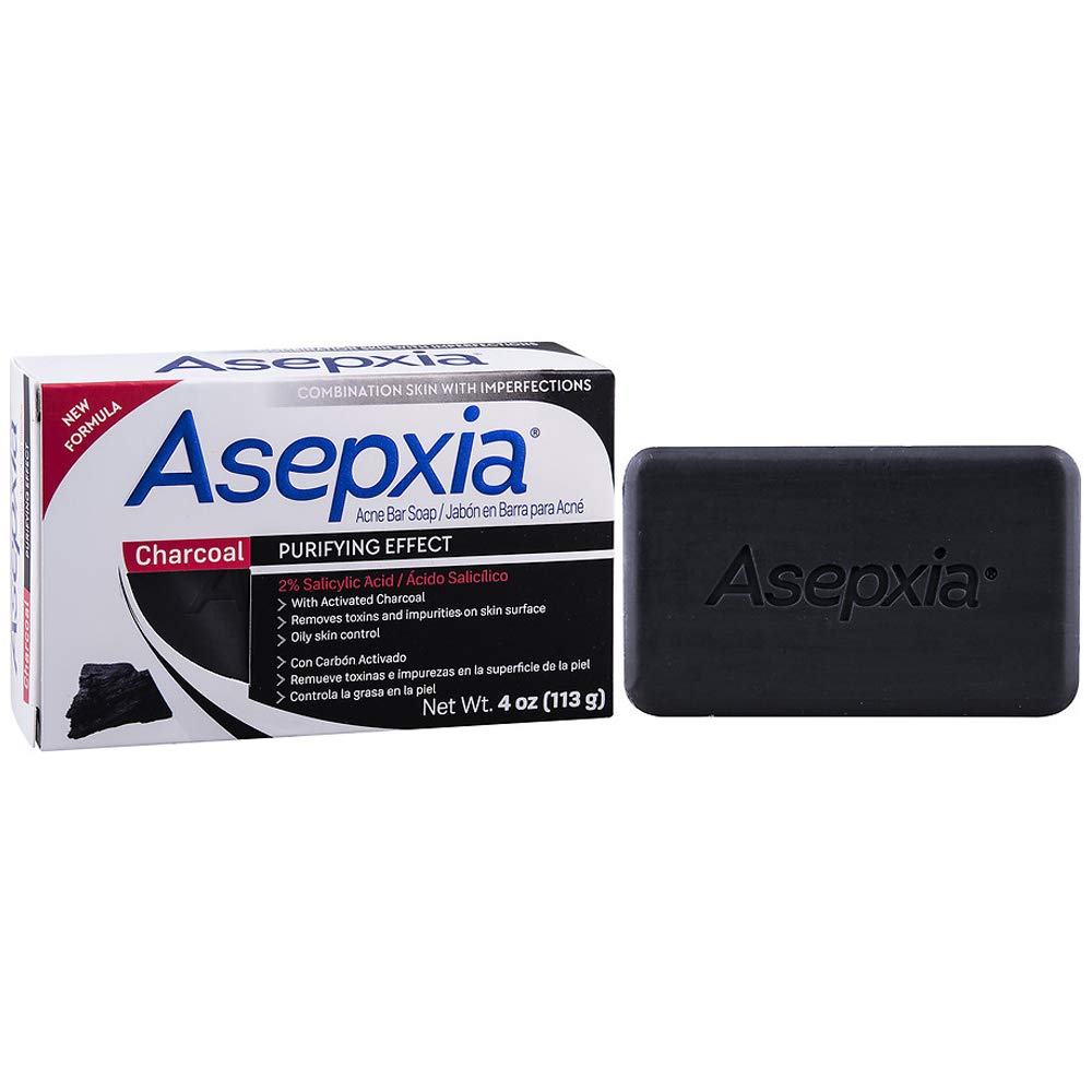 Asepxia Charcoal Cleansing Bar Soap. For Acne and Blackheads. Removes Impurities and Toxins. Helps Oily Skin. With Salycilic Acid. 4 Oz. Pack of 3