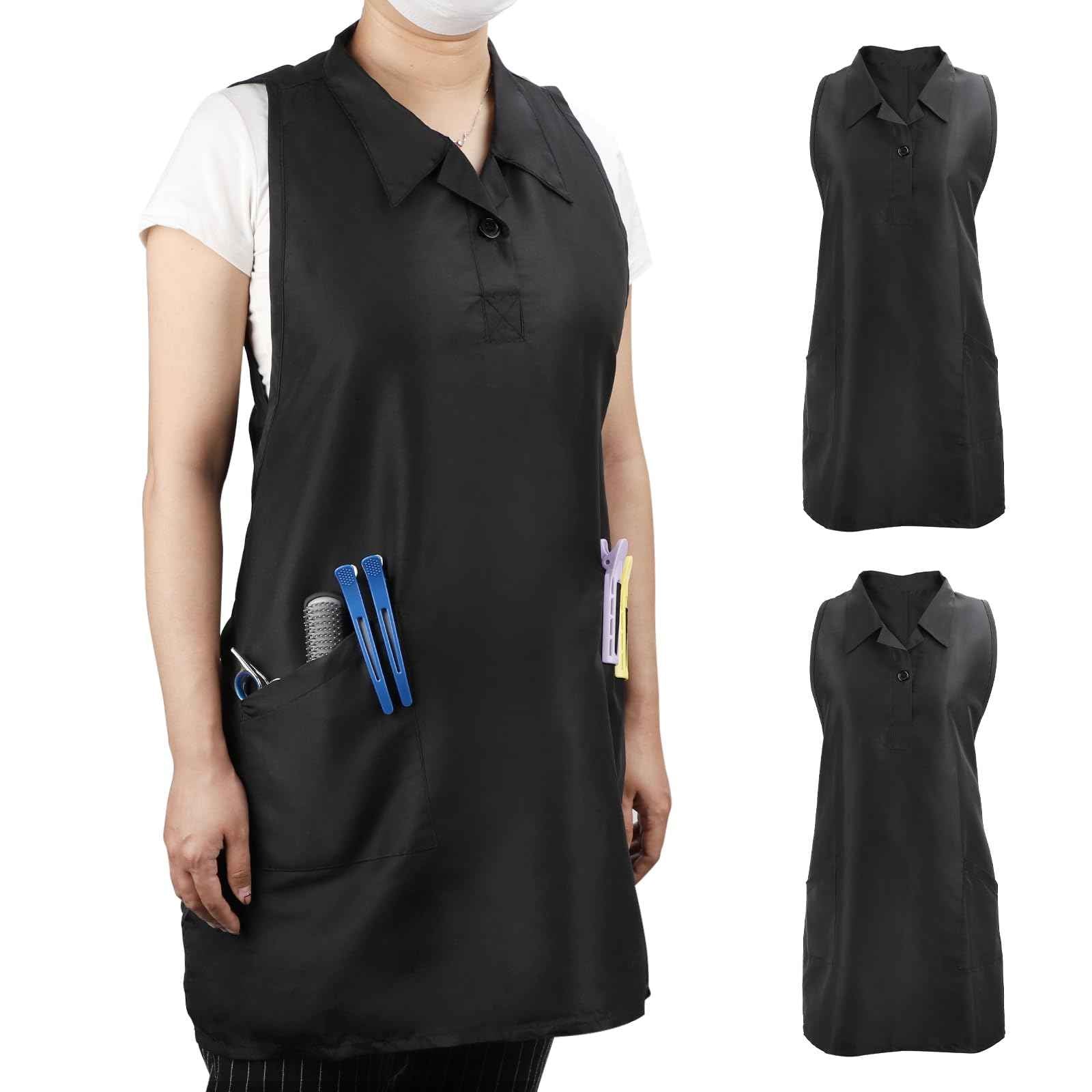 Segbeauty 2pcs Black Hair Stylist Apron for Salon, Barber Cape Hairdresser Vest Apron with Pockets, Hairstylist Aprons for Women Men, Hair Stylist Essentials Supplies Must Haves Work Aprons Medium
