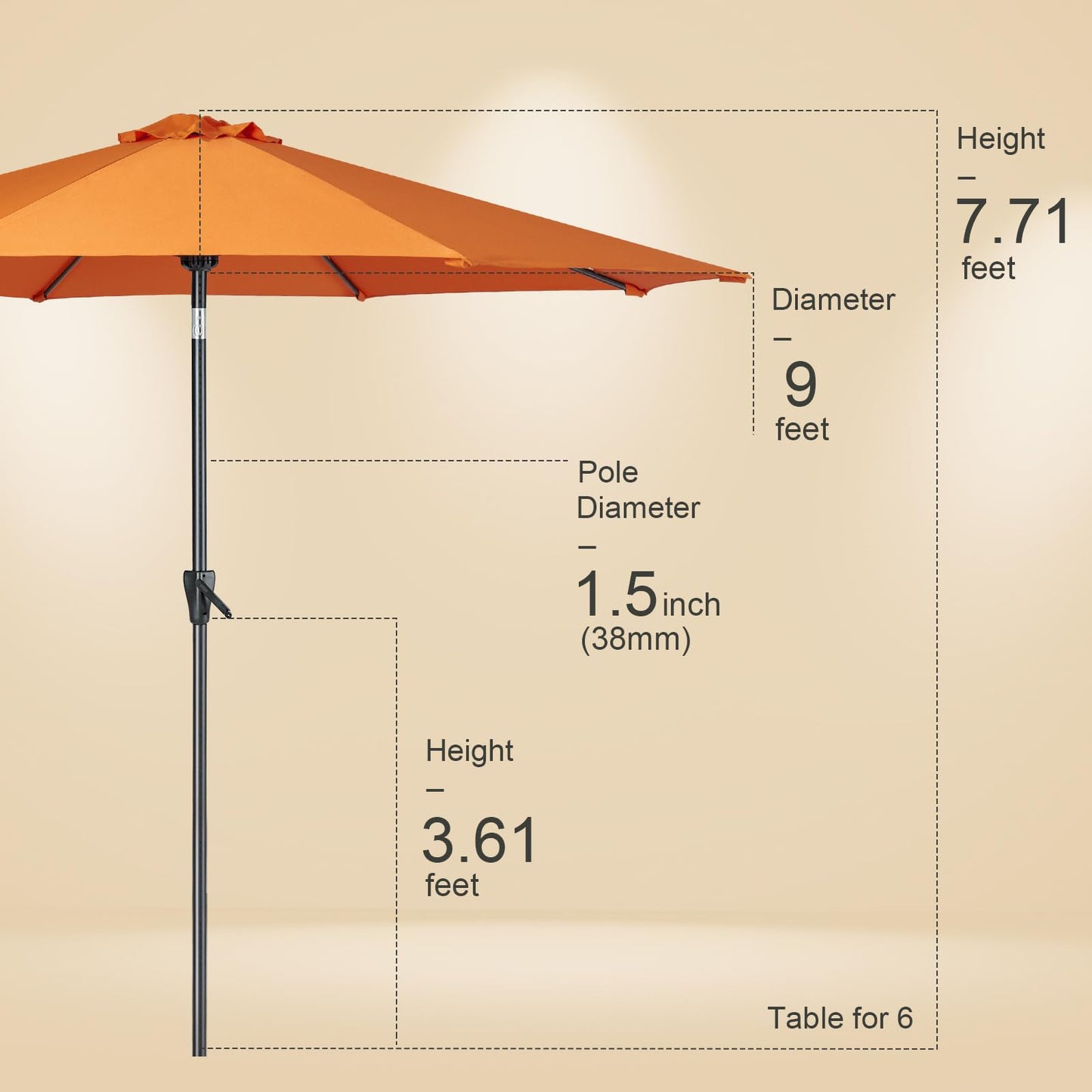 Tempera 9ft Patio Market Outdoor Table Umbrella with Push Button Tilt and Crank,Large Sun Umbrella with Sturdy Pole&Fade resistant canopy,Easy to set, Brick