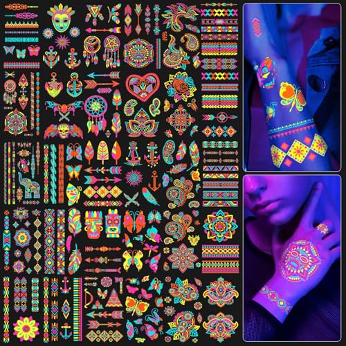 201pcs Glow in the Dark Temporary Tattoos - UV Party Pack