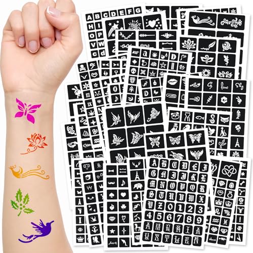 JUNEBRUSHS 1152 Pcs Temporary Tattoo Stencils, Henna Tattoo Stencils with Various Tattoos Stencils Stickers for Kids Boys Girls Women Face Make up Art Craft Festival Gift (29 x 21 cm)