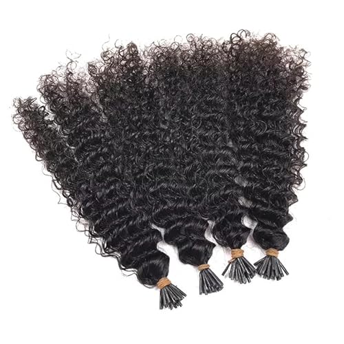 24 Inch Itip Hair Extensions Kinky Curly Pre Bonded Microlinks Human Hairs Extension Stick I Tip Hair Bundles Curly Keratin Hair Extension 1B Black Color for Women Professional Salon Hair 50g 50Stands