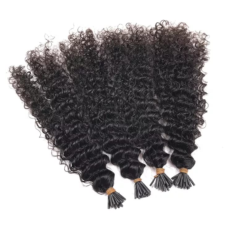 Kinky Curly I Tip Hair Extensions Human Hair Cold Fusion Stick I Tip Hair 18 Inch 100% Remy Hair Extensions Cold Fusion Tipped Hair Extensions for Women Curly Pre Bonded Microlinks Hair Extensions 50G