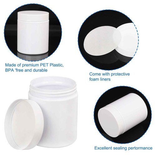 30 Packs 8.8oz (250 ml) Plastic White Jars with Lids, Cosmetic Containers jars with Wide-Mouth for slime, beads, rhinestones, sequins Cosmetics, Lotion, Cream, Ointments and More by KUKLIPJIM.