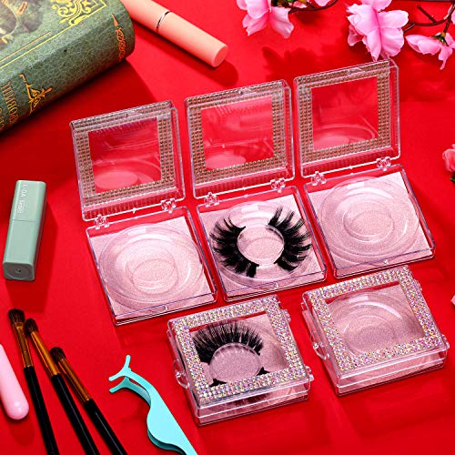 Blulu 12 Pcs Lash Storage Box, Rhinestone Glitter, Rose Gold