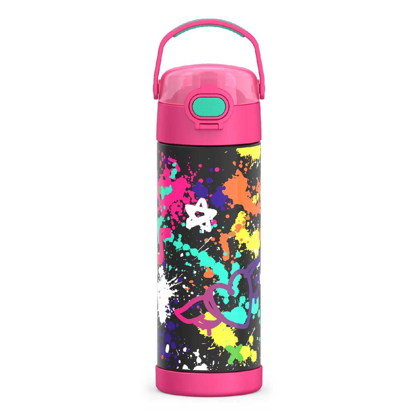 THERMOS FUNTAINER 16 Ounce Stainless Steel Vacuum Insulated Bottle with Wide Spout Lid, Graffiti Girl