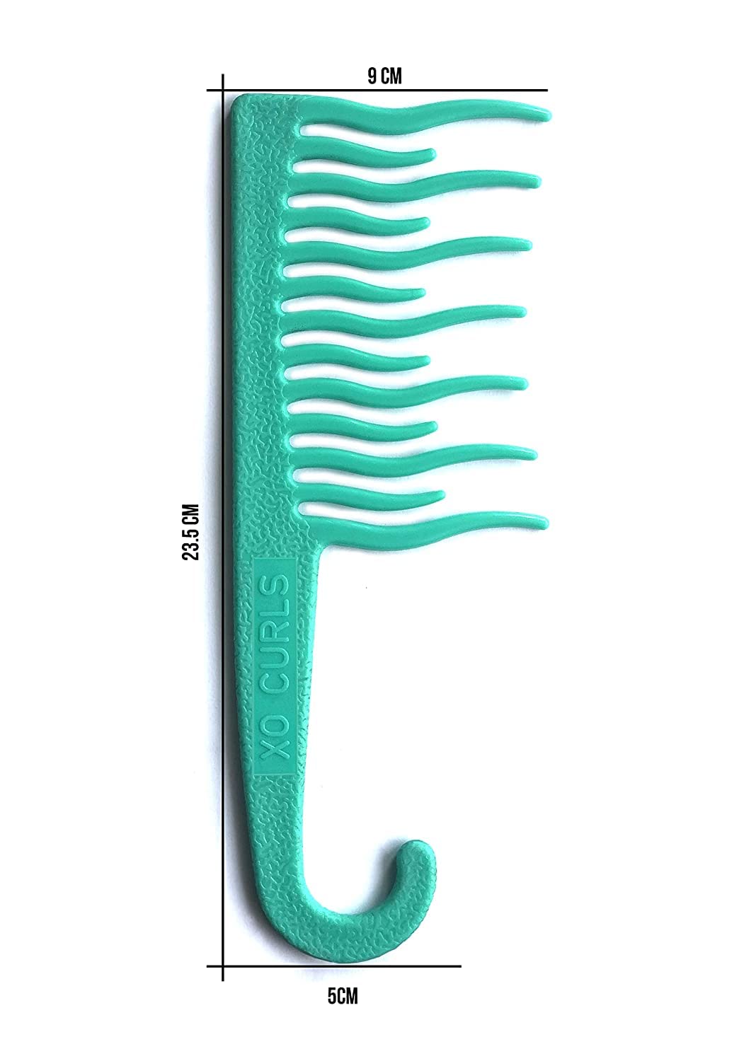 XO Curls Shower Detangling Comb - wide tooth comb with hook for easy hanging in shower, removes knots and tangles gently