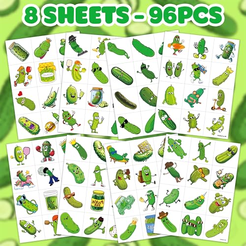 96 PCS Pickle Temporary Tattoos for Kids | Pre-Cut Party Favors
