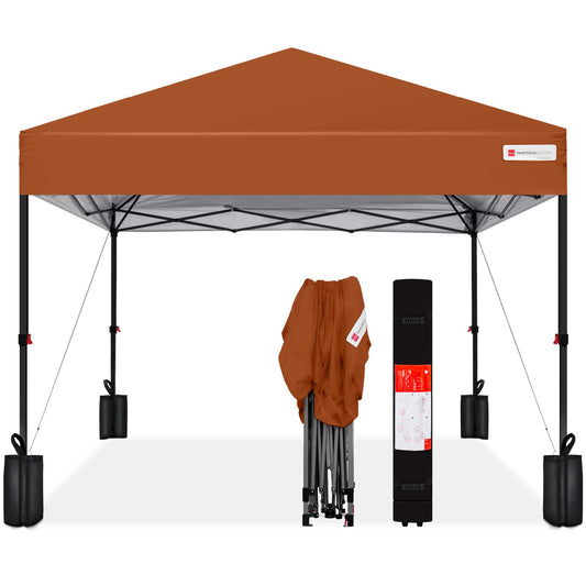 Best Choice Products 8x8ft 1-Person Setup Pop Up Canopy Tent Instant Portable Shelter w/ 1-Button Push, Case, 4 Weight Bags - Rust