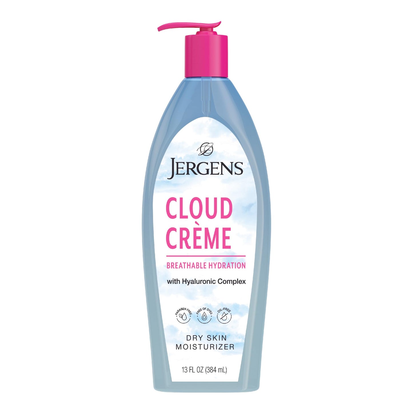 Jergens Cloud Creme Breathable Body Lotion, Fast-Absorbing Hydrating Moisturizer, Paraben-Free, with Hyaluronic Complex, Non-Greasy Application, 13 oz,White