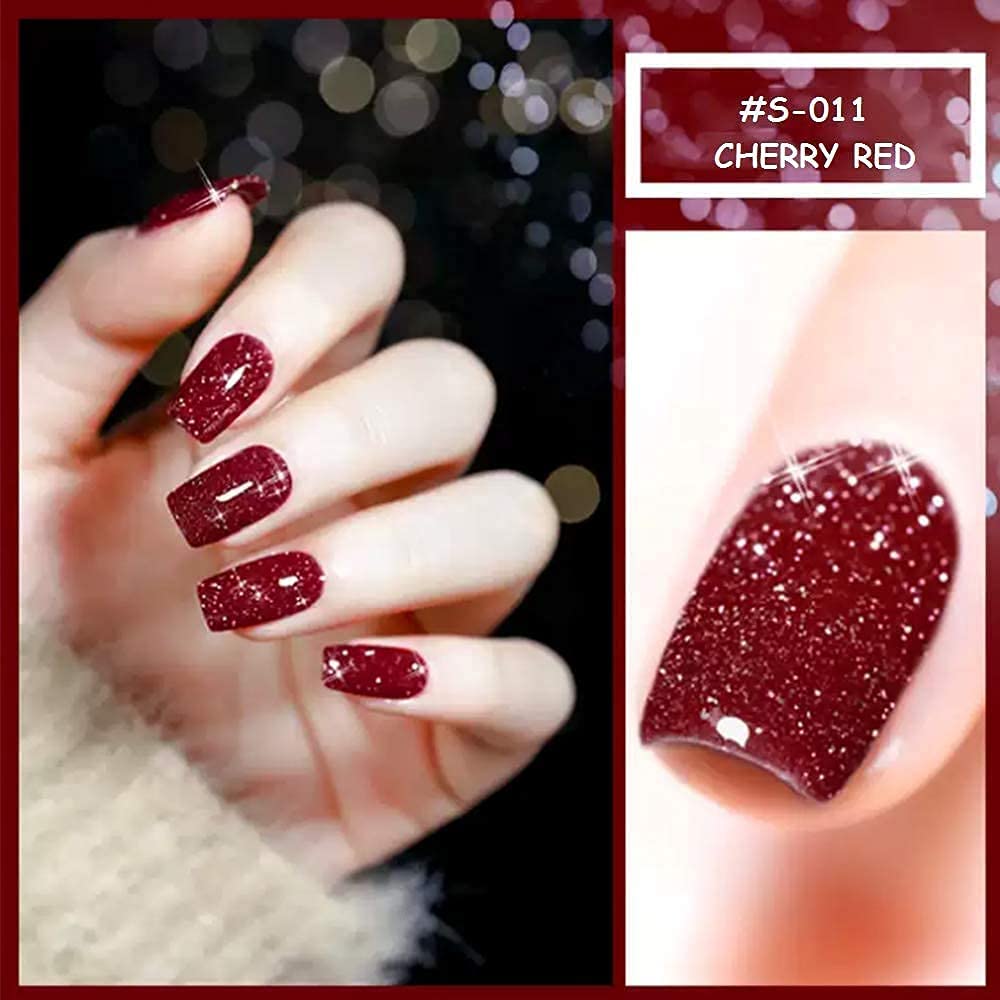 VERONNI Red Glitter Nail Polish Reflective Gel Nail Polish, Shiny Nail Polish Diamond Nail Gel Polish Varnish Manicure Soak Off UV LED Manicure Salon DIY（11）