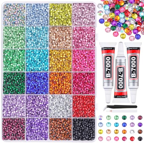 24 Colors Resin Rhinestones Set 3mm with Glue & Tweezers for DIY Crafts Jewelry Shoes Nails