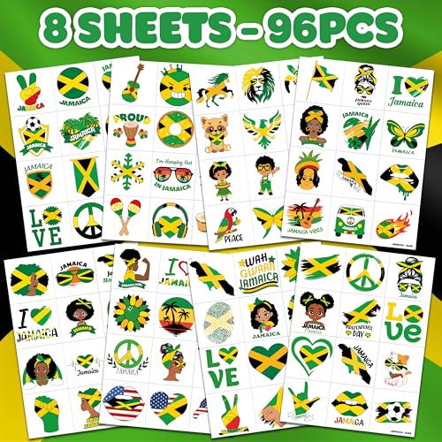 96 PCS Jamaica Temporary Tattoos for Kids Party Favors