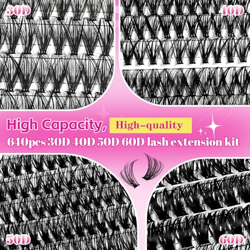 Lash Clusters Kit 640Pcs 30D-60D Eyelash Extensions with Tools