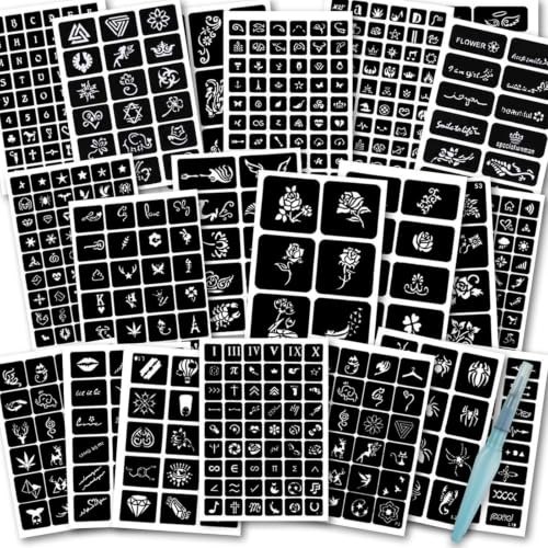 Koogel 524 Henna Tattoo Stencil Kit - Reusable Body Art Templates