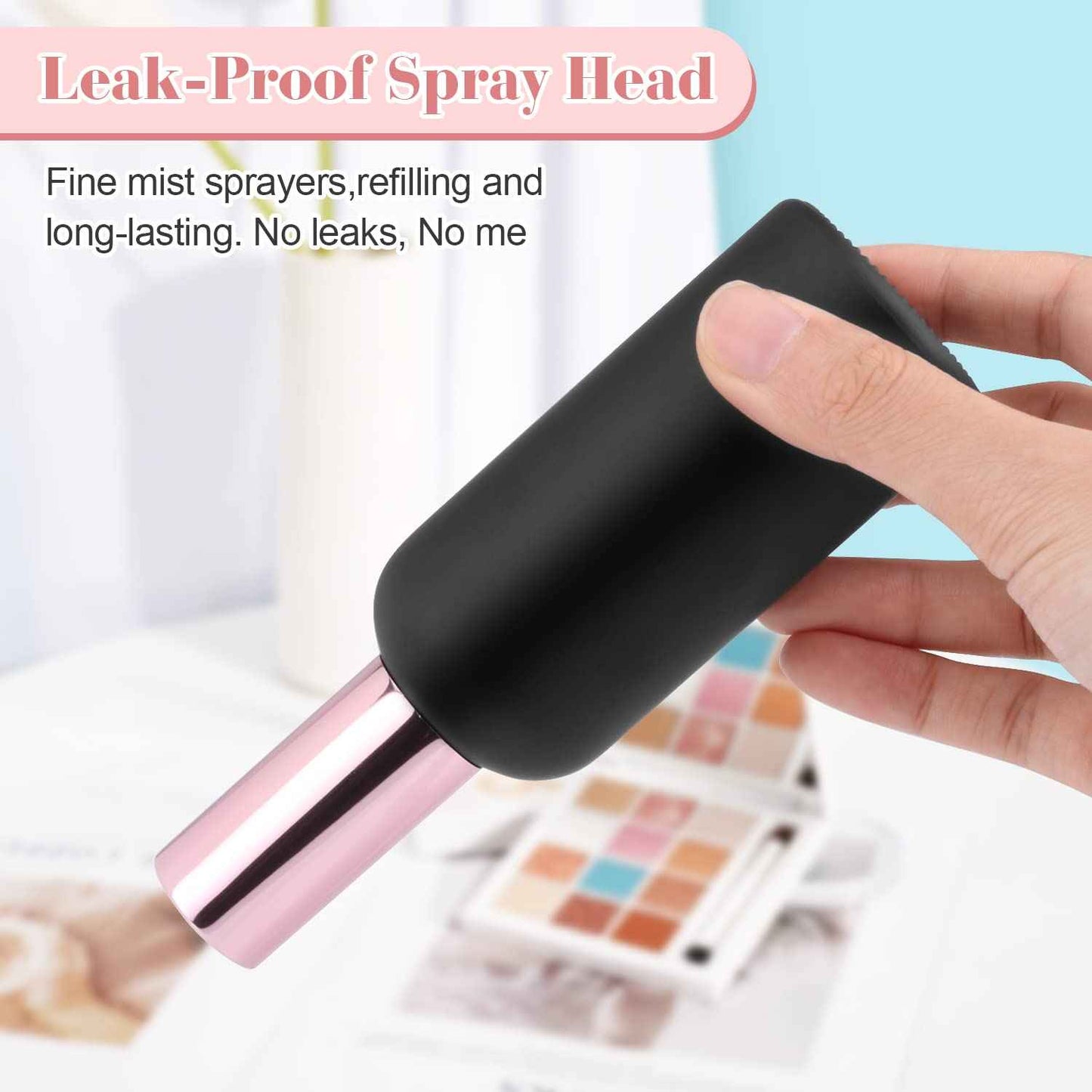 DMuuuDM 6 Pack 3.4 Oz Black Frosted Glass Spray Bottles,Empty Perfume Fine Mist Atomizer,Rose-Golden Pump Head Travel Liquid Holder Containers for Cologne,Essential Oils,Body Sprays-Funnel&Pipette