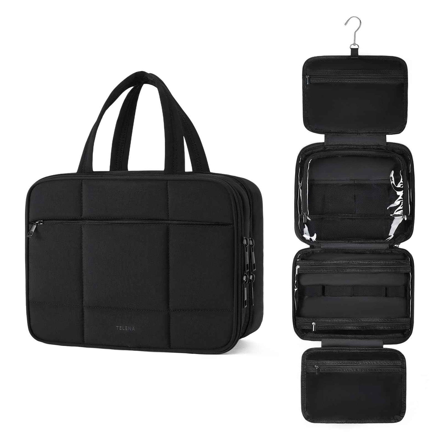 Telena Travel Toiletry Bag with Jewelry Organizer for Women, Puffy Hanging Makeup Bag Lightweight Cosmetic Bag Organizer for Travel Essentials