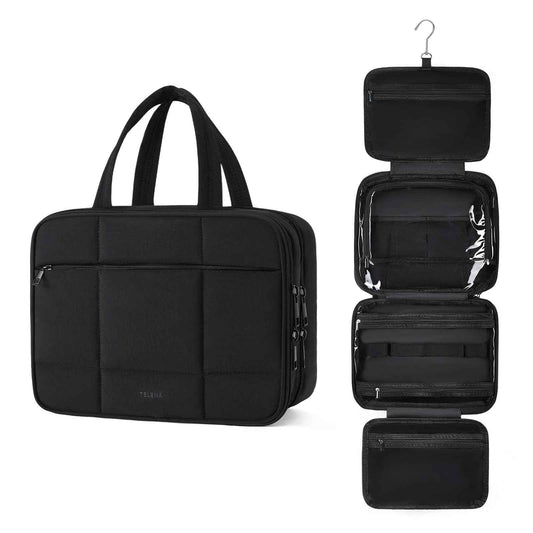 Telena Travel Toiletry Bag with Jewelry Organizer for Women, Puffy Hanging Makeup Bag Lightweight Cosmetic Bag Organizer for Travel Essentials