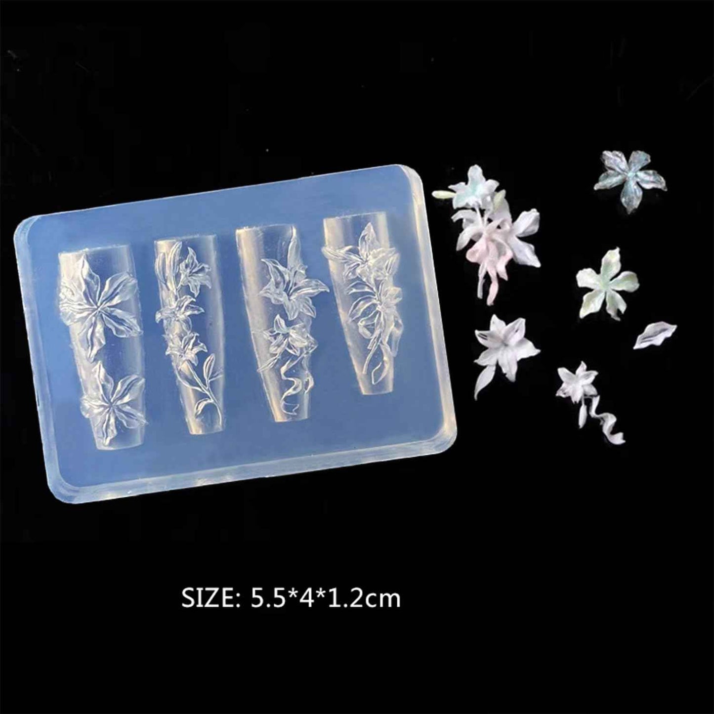 LIFOOST 3D Flowers Nail Mold Silicone Lily Flower Charms Embellishment Moulds Nail Art Floral Carving Template for Manicure Design Tool