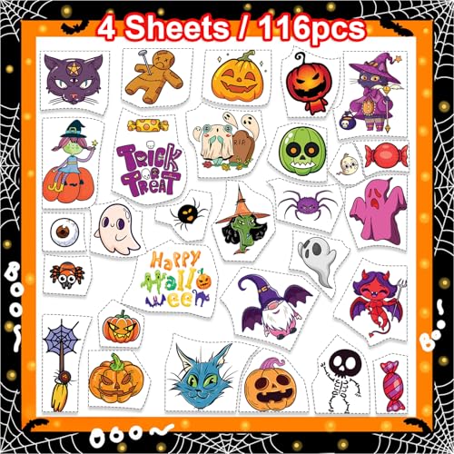 Halloween Temporary Tattoos 116PCS Pre-Cut Easy Peel Party Favors