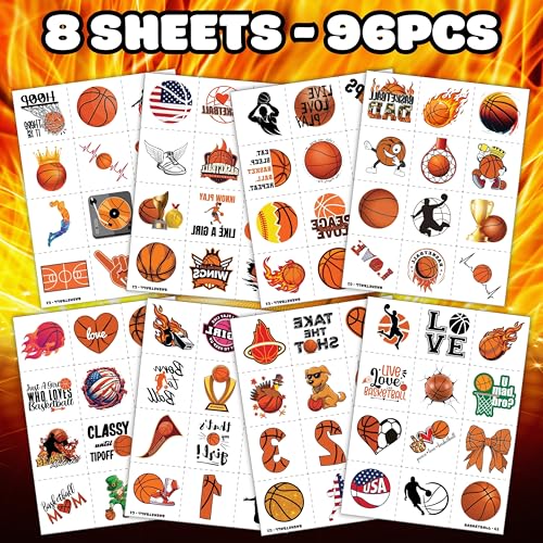 96PCS Basketball Temporary Tattoos - Sports Party Favors for Kids