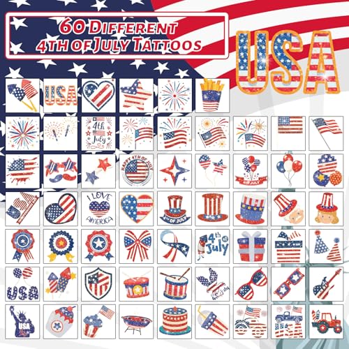 120 Pcs Patriotic Temporary Tattoos for Kids 4th of July