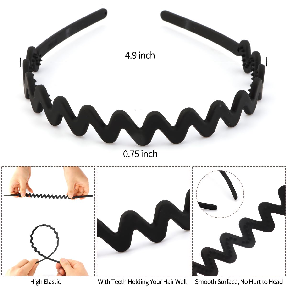 TOBATOBA 9Pcs Plastic Headbands, Hairbands for Women's Hair, Thin Headbands Comb Headbands Hair Accessories for Women Girls, Black & White, Unisex, HAIRBAND