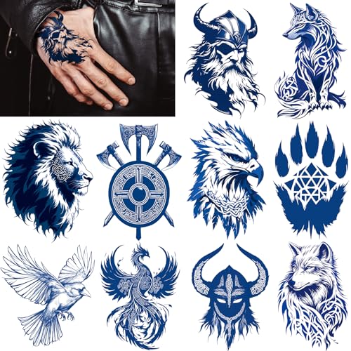 10 Viking Temporary Tattoos Waterproof Blue Stickers