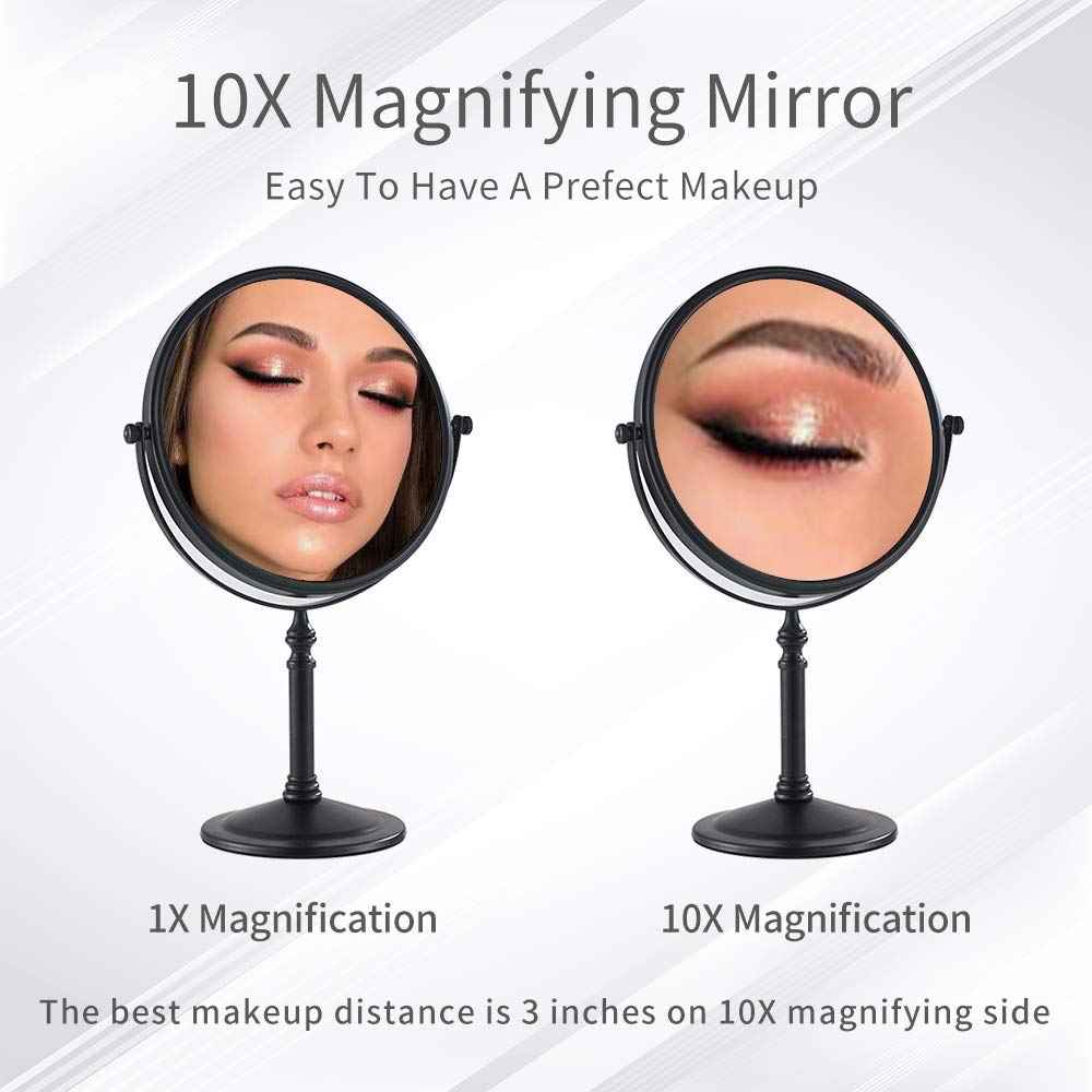 Gecious Black Makeup Mirror 1X/10X Free Standing 8 Inches 360 Swivel Dual-Sided Tabletop Makeup Mirror, Metal