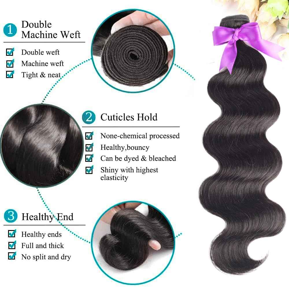 ALLRUN 10A Body Wave Bundles 100% Unprocessed Human Hair Body Wave 1 Bundle(20 Inch) Brazilian Virgin Hair Weave Human Hair Bundles Remy Hair Extension